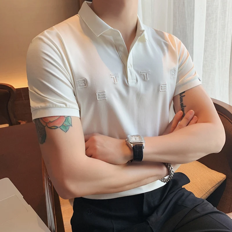 

Summer Casual Polo Shirts Men Short Sleeve Embroidery Solid Color Slim Fit Polo Shirt Office Social Streetwear 2021 Tee Tops