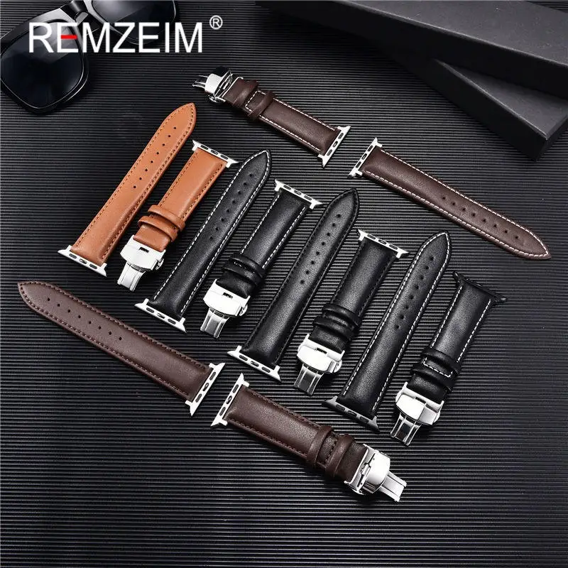 Calfskin Casual Leather Watchband 42mm 44mm Strap for Apple Watch 6 5 4 3 2 Soft Leather Band 38mm 40mm for Apple Smart Watch