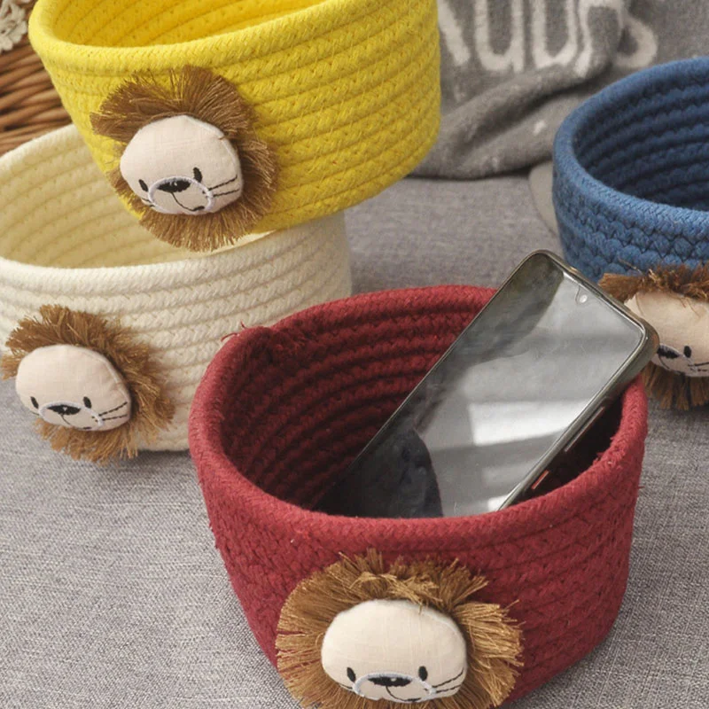 

One children's cartoon lion hand woven storage basket, desktop organizer, sundry storage box, laundry basket and household
