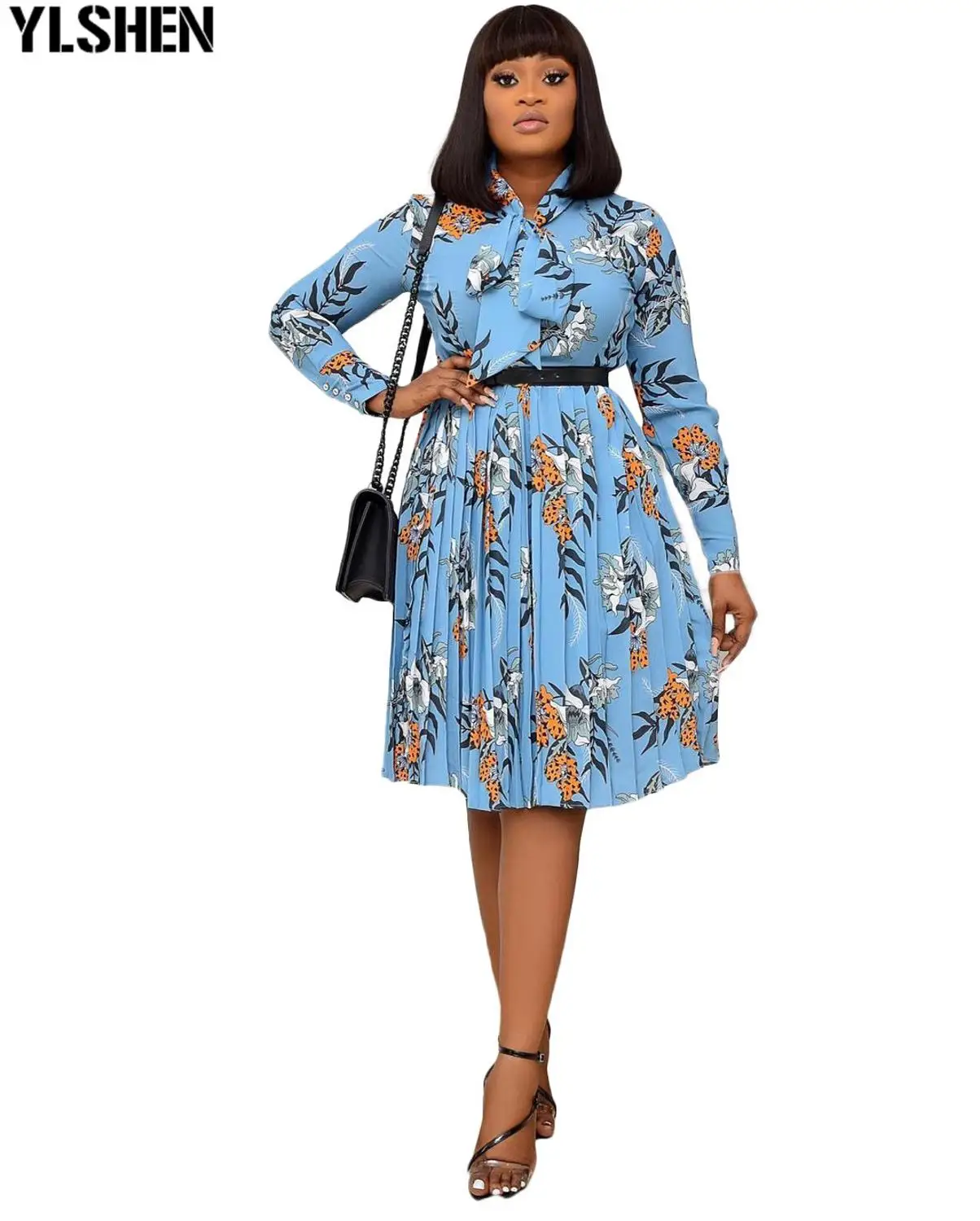 

2021 New Design African Woman Bow Pleated Print Plus Size Clothing Africa Dress African Dresses for Women Party African Clothes