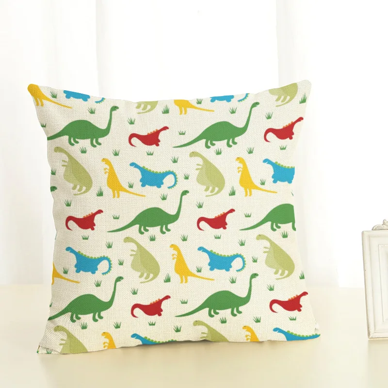 

Cushion Cover 45x45cm Dinosaur Pillow Cases Home Decor Animals Tyrannosaurus Rex Printing Cotton Linen Pillowcases
