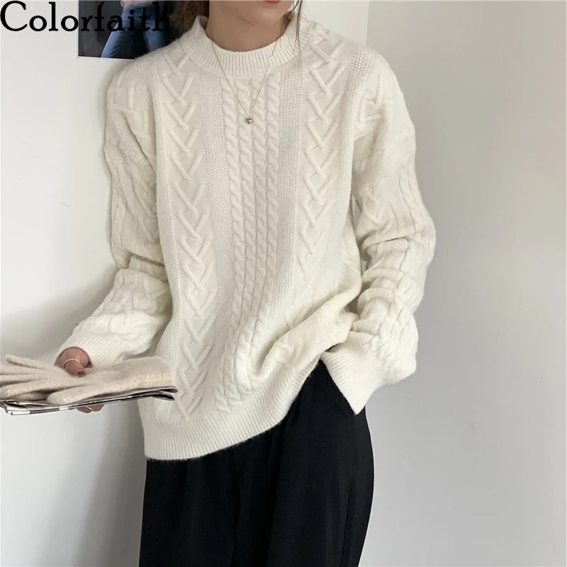 

Colorfaith New 2021 Winter Spring Women's Sweaters Warm Pullovers Oversize Harajuku Minimalist Knitted Vintage Lady Top SW1115JX