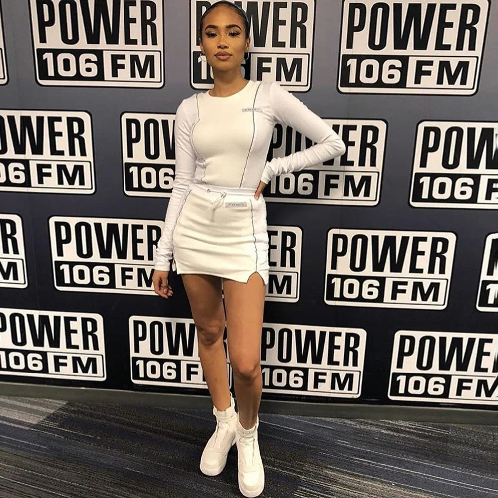 Женский комплект 2 шт. Светоотражающие полосатые Лоскутные Топы и мини юбки с