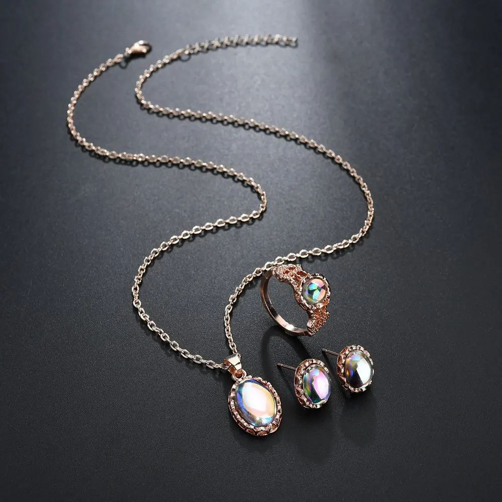 Бесплатная доставка опал ювелирный набор Красочная голограмма камень кулон