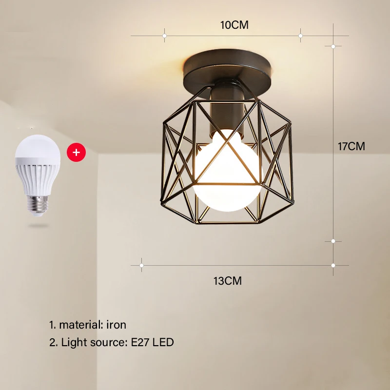 

American Country European style E27 LED Ceiling light hexagon lampshade for bedroom living room corridor aisle balcony stairs