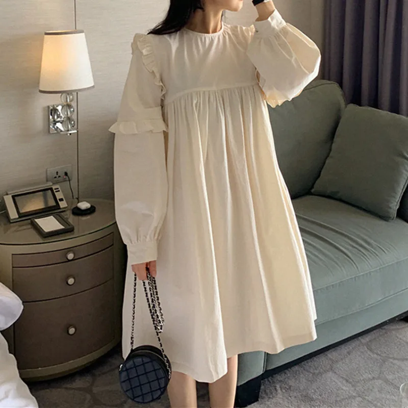 

Повседневные свободные Harajuku с длинным рукавом платье для женщин, японский, корейский, Стиль Белый Мини платья 2021 Kawaii милые платье размера пл...