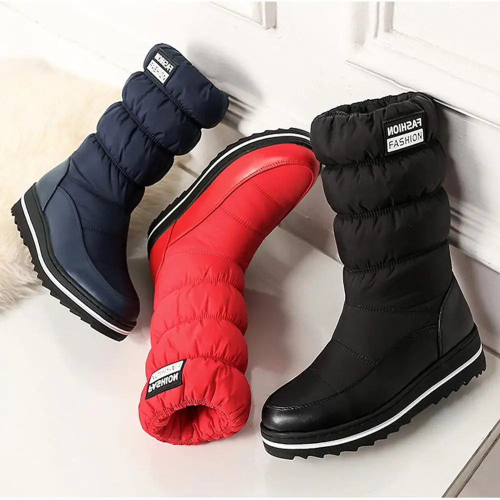 Женские ботинки до середины икры зимние водонепроницаемые меховые на платформе