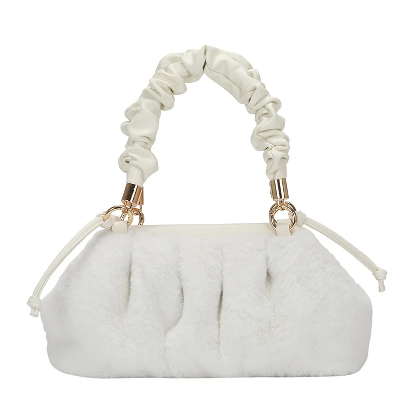 

Elegant Female Pleated Tote bag 2020 Winter New Quality Soft Plush Women's Designer Handbag High capacity Shoulder Messenger Bag