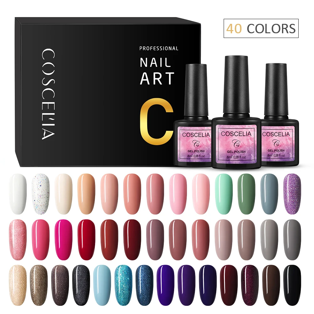 

COSCELIA Nail Gel Polish Set Soak Off UV LED Semi Permanent Nails Gels Kit 40/80pcs For Manicure Gel Nail Varnish Art Design