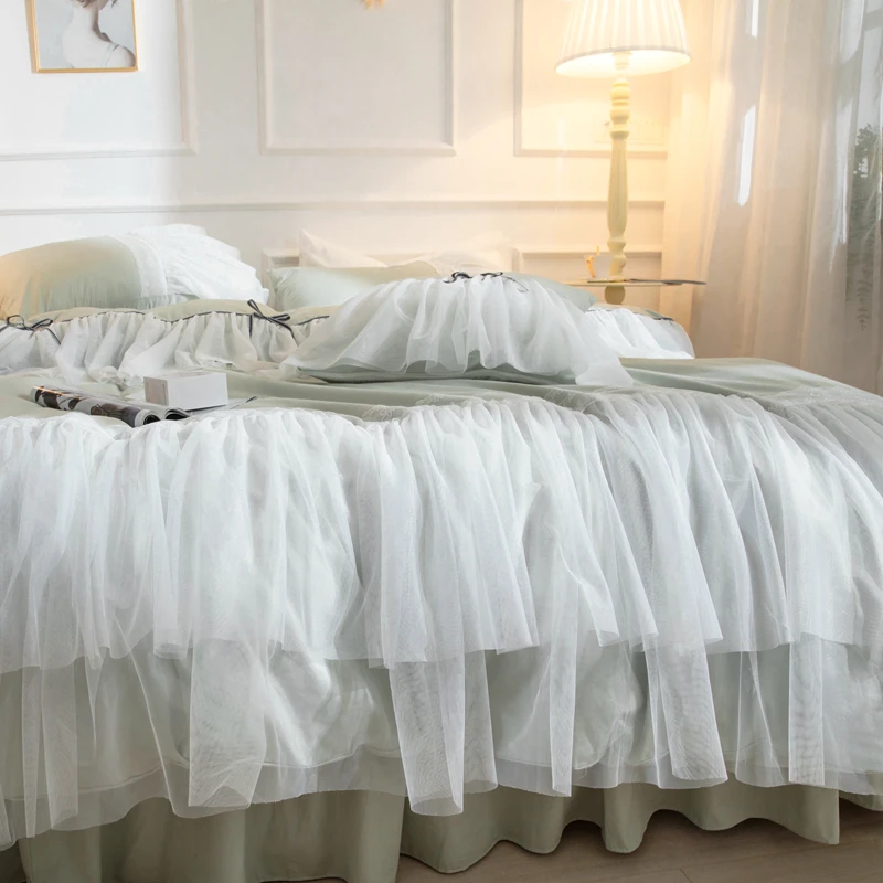 Хлопковое одеяло комплект постельного белья с кроватной юбкой размер King Size