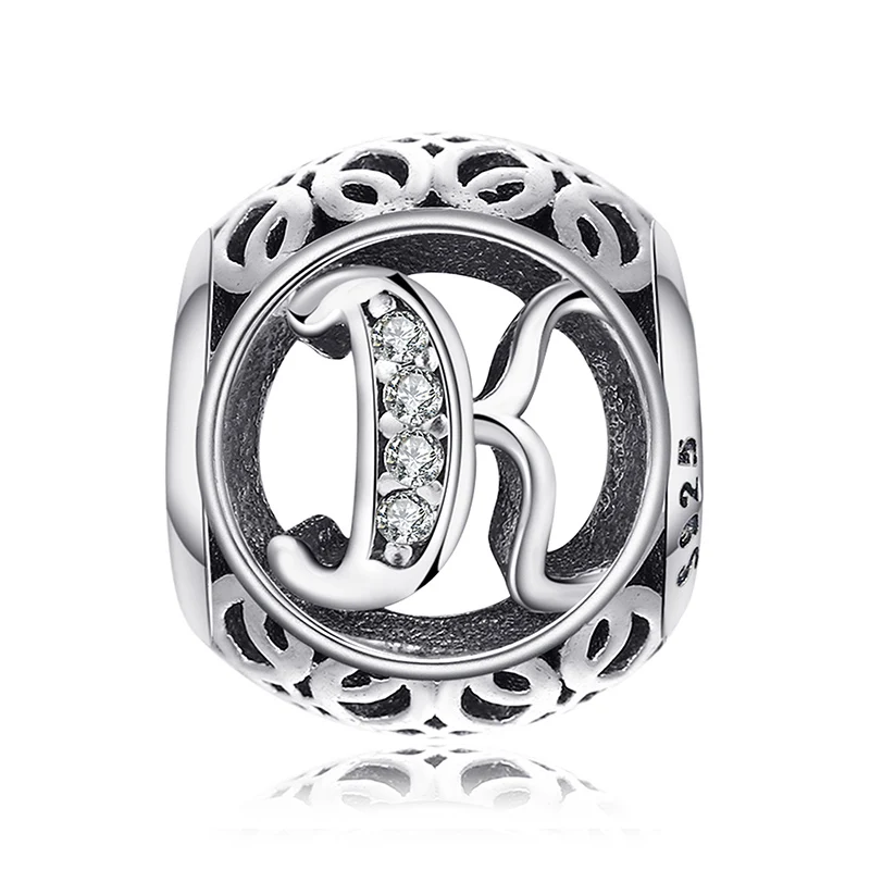 JewelryPalace Мода Письмо A-Z кубического циркония Aucthentic 925 пробы серебряный шарм для изготовления браслет DIY ювелирных подарок - Окраска металла: K