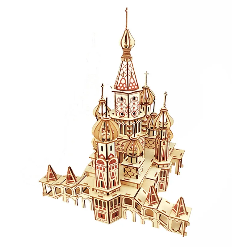 Laser paperback solid wooden puzzle children simulation model of the Russian st. basil assembled church | Дом и сад