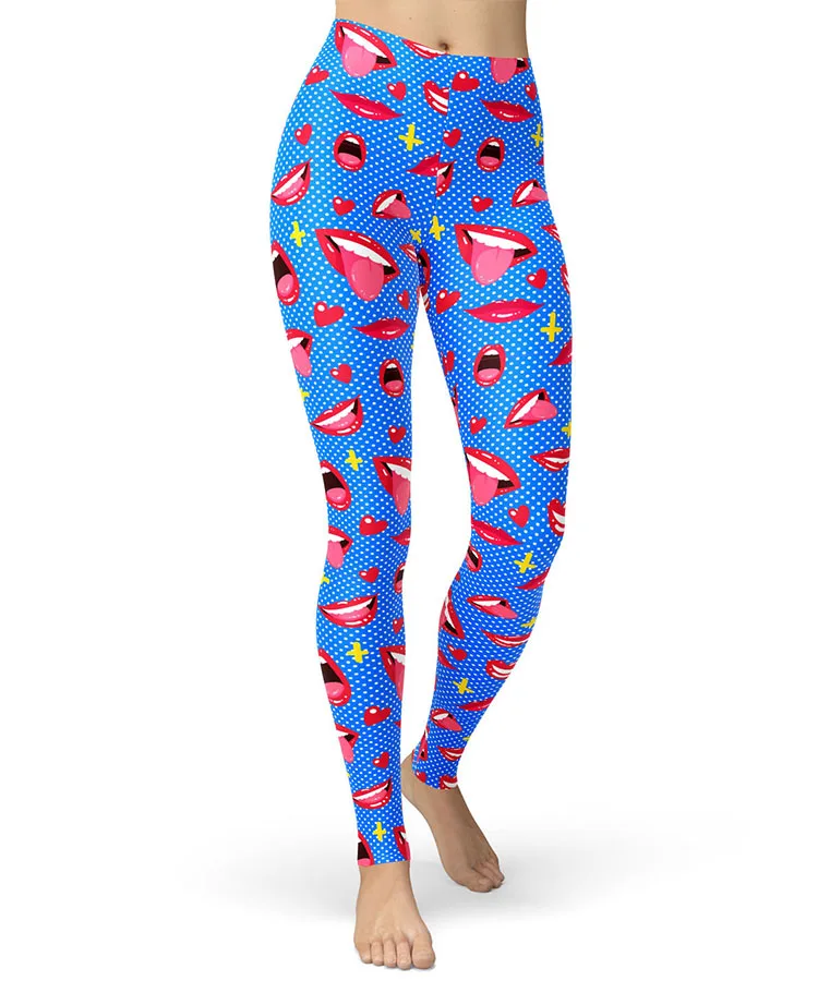 Милые леггинсы с рисунком поцелуя губ для женщин и девочек, мягкие молочные леггинсы с высокой талией, подарок на день Святого Валентина