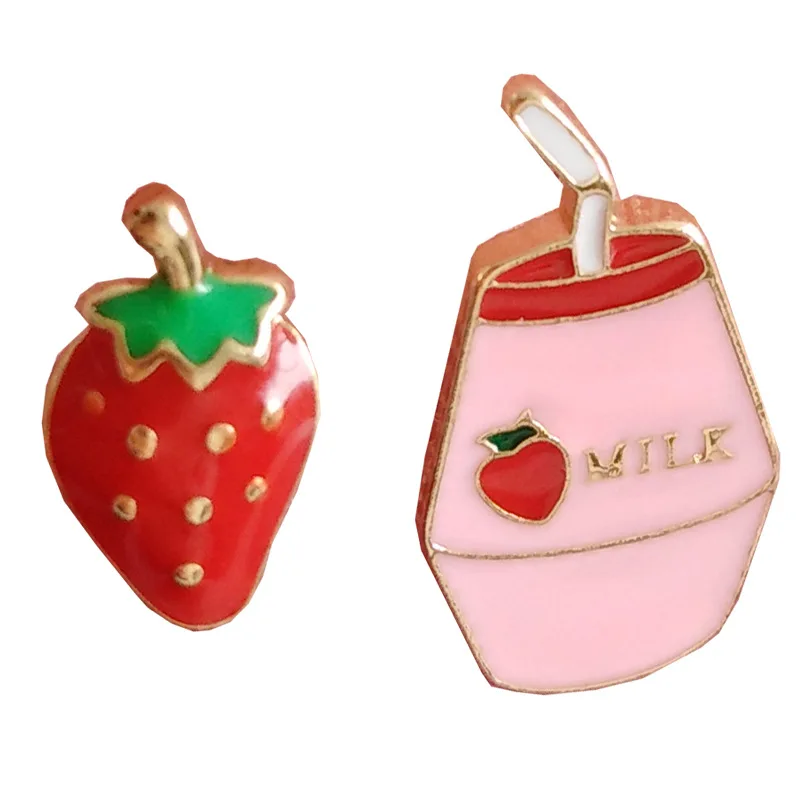 

CH-555 S925 Silver Korean Fun Banana Strawberry Asymmetrical Earrings Funny Fruit Milk Drink Cup Earrings