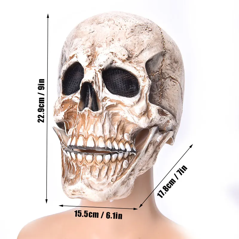 Full Head Skull Mask Helmet With Movable Jaw Halloween Party Prop Latex Headgear | Дом и сад