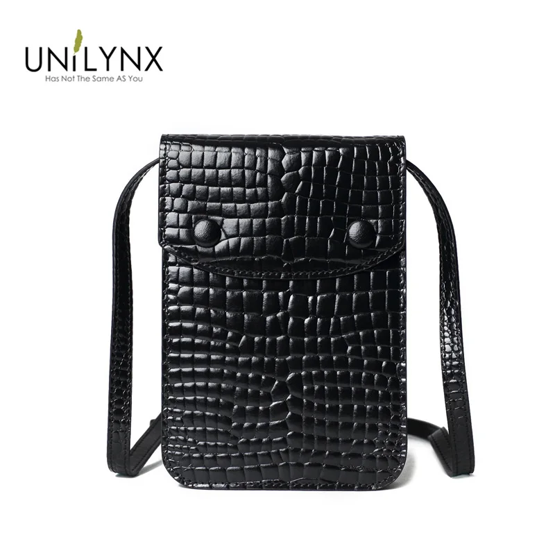 

2019 new web celebrity same black aslant cross bag crocodile skin one-shoulder mobile phone bag woman