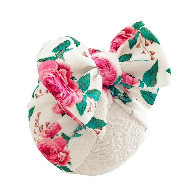 

Floral Bow Vintage Flower Printed Girls Boys Hat Newbon Turban Beanie Infant Warm Winter Autumn Headwrap Chapeau De Bebe Caps