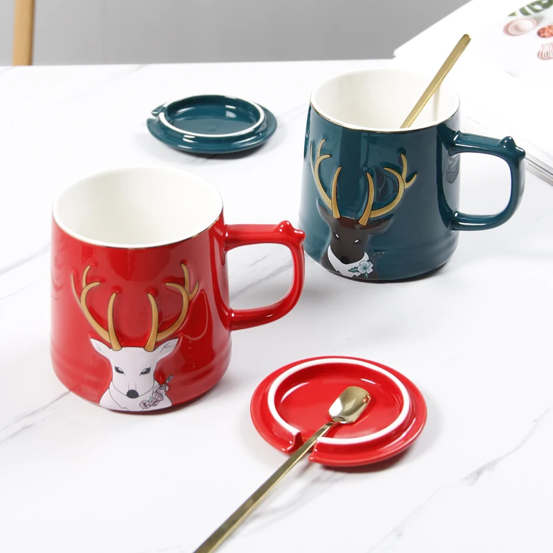 Керамическая кофейная чашка с узором в виде оленя золотыми краями кружка чашки