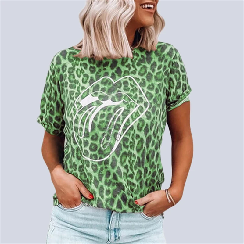 

Women Tshirts Tops 2020 Summer Print Leopard Casual Plus Size Loose O-neck Clothing