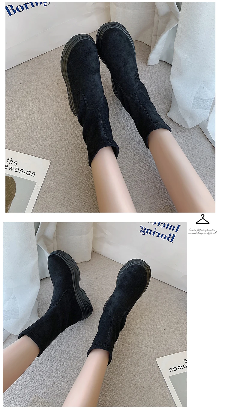 LMCAVASUN Platform Ankle Boots Shoes Woman Suede Equestrian Winter Thick Sole Lace-up Women Shoes Waterproof Martin Boot