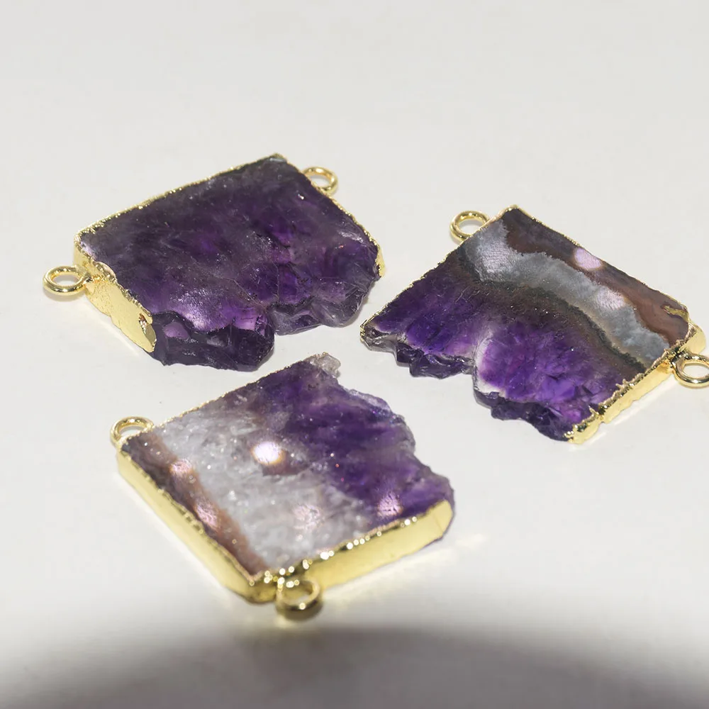 

Natural Purple Crystal stone connector pendant jewelry making 2020 women Gold bezel plating pendulum Large Geode Druzy Amethysts