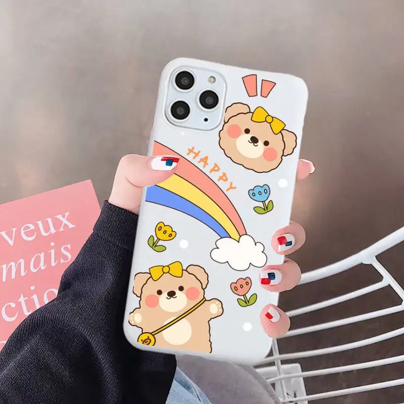 

Cute bear rabbit flower Phone Case White Candy Color for iPhone 6 7 8 11 12 s mini pro X XS XR MAX Plus