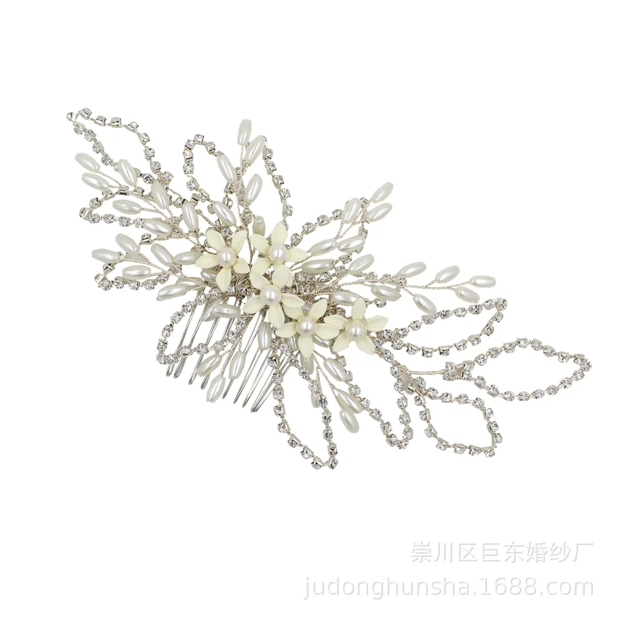 

Le Liin Bride Silver Pearl Hair Comb White Flower Chain Barrette Wedding Hair Accessories Bridal Headpiece