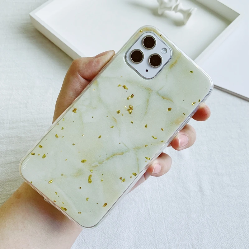 Блестящий чехол из силикона и ТПУ с золотыми мраморными блестками для iPhone 6 6s 7 8 Plus