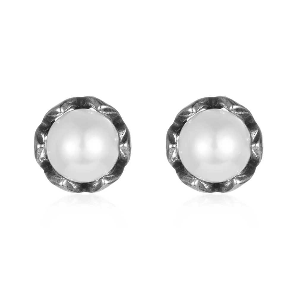 

925 Sterling Silver Stud Earrings White Pearl Gold Earrings for Women Gift Simple Stylish Ear Jewelry for Party