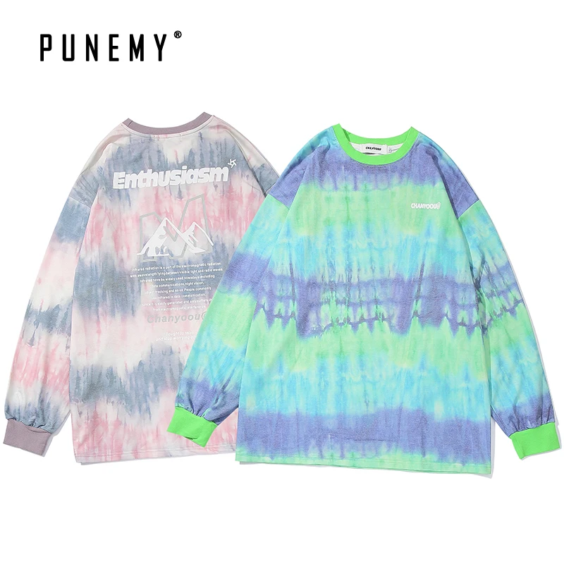 Мужские футболки с длинным рукавом винтажные крашеные галстуки в стиле хип-хоп