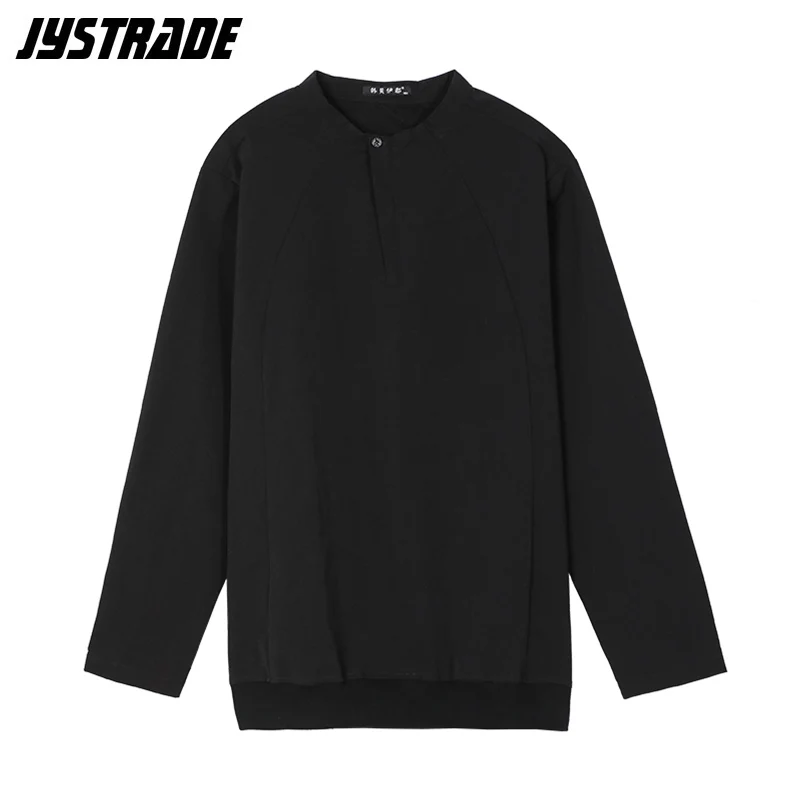 Мужская блуза на пуговицах с длинным рукавом размера плюс Черная Спортивная