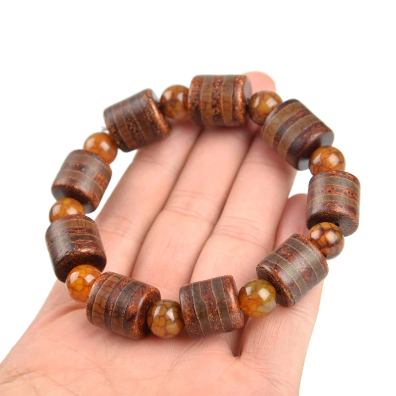 Tibetan Style Buddhist Prayer Beaded Bracelet Carve Tianzhu Beads Mala Rosary Bangle Jade Jewelry | Украшения и аксессуары