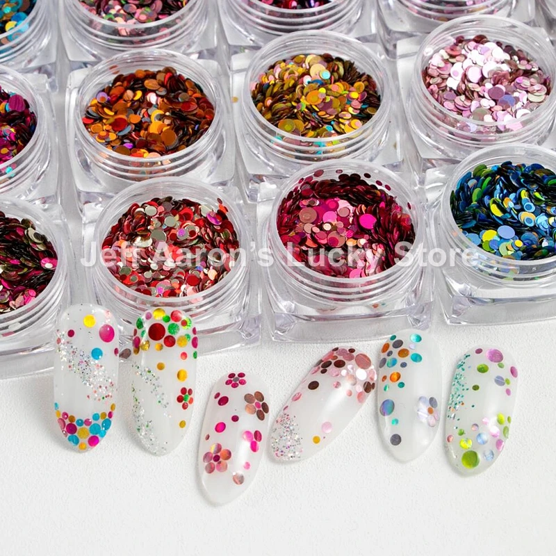 

12 laser colors mixed size round holographic glitter nail sequins mermaid for nail art tips decorations new arrive