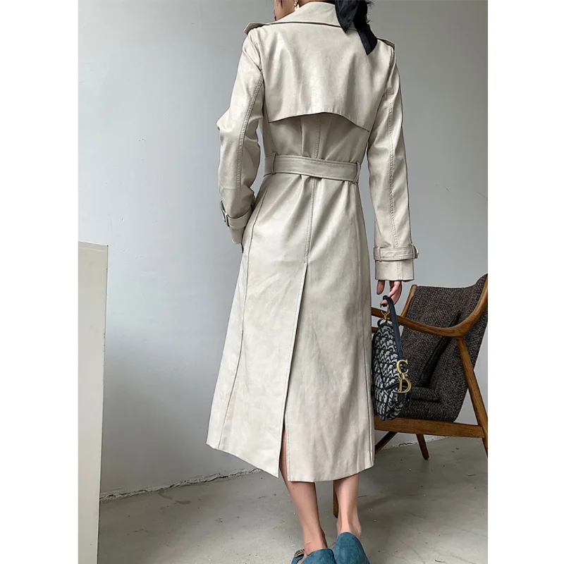 LUXUV Women's Windbreaker PU Long Trench Coat Jacket Overcoat Female Outwear Fashion Clothing Hoodie Cardigan Blouse Comfort enlarge
