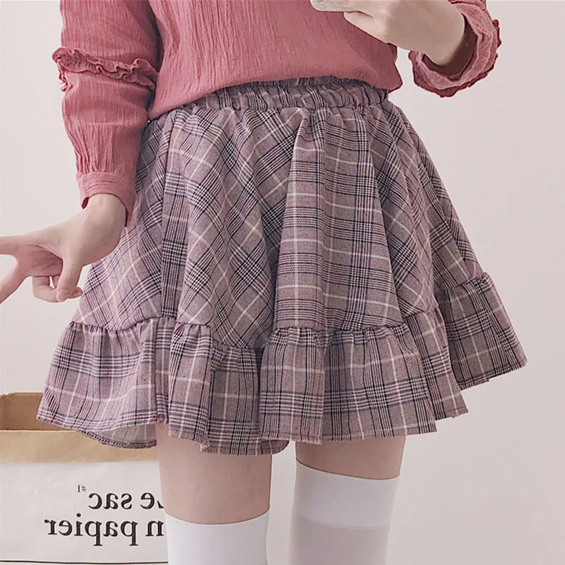 Мини-юбка женская летняя клетчатая с оборками трапециевидная | Женская одежда