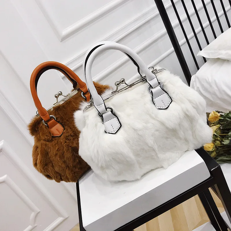 

2019 Korean Fashion Summer Winter Rabbit Fur bag portable Tote single shoulder Chain crossbody hair bag Purses bolsas feminina