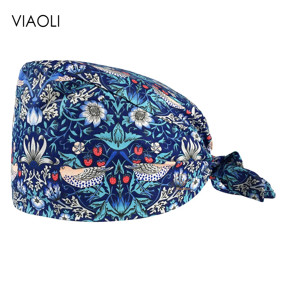 Высокое качество хлопковый с цветочным принтом для подтягивания птиц scrub cap hat Health