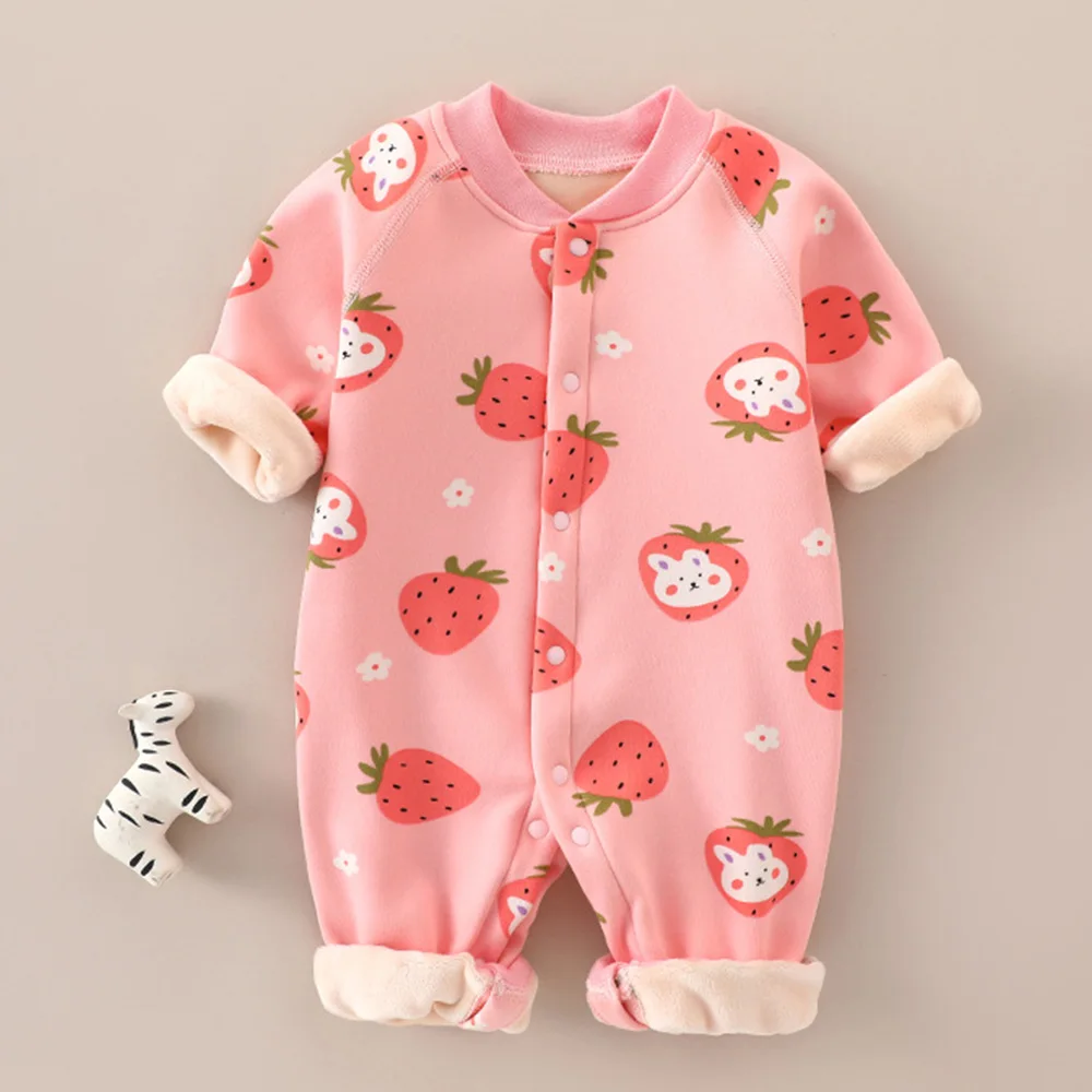 

Newborn Baby Girl Clothes Long Sleeve Plus Velvet Autumn Winter Warm Infant Boy Rompers Unisex Sleepwear