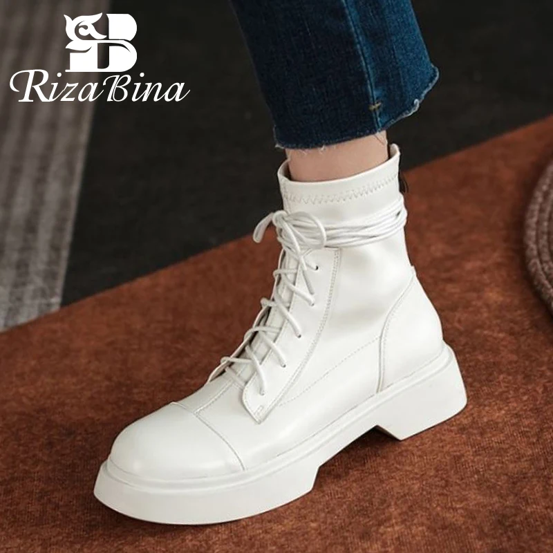 

RIZABINA New Fashion Women Ankle Boots Shoes Zipper Cross Strap Short Boots Solid Color Winter Ladies Footwear Size 34-41