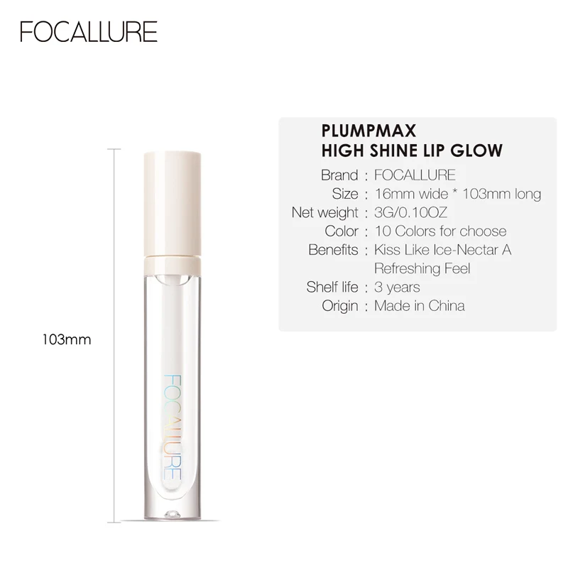 FOCALLURE PLUMPMAX Nourise блеск для губ высокий и мерцание глянцевый Макияж не липкий |