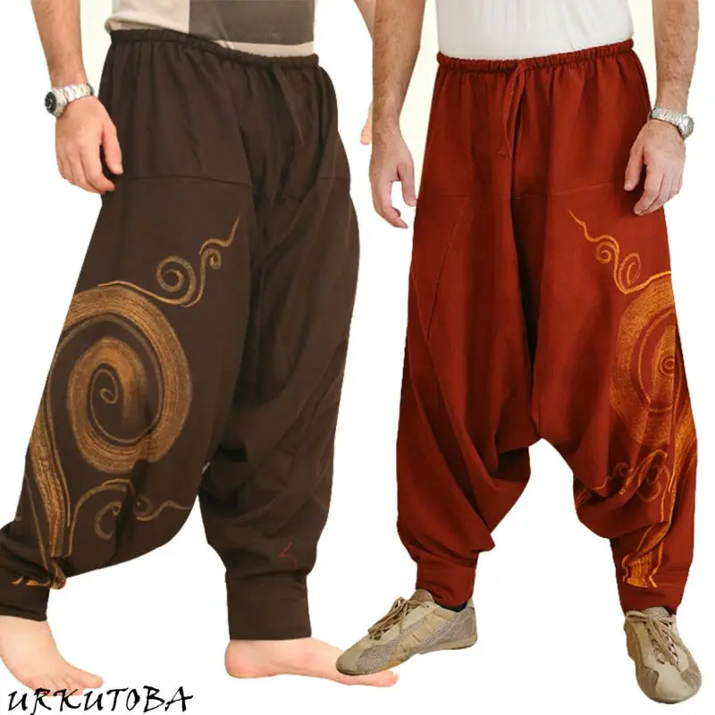 Men's Casual Elastic Waist Baggy Hippie Yoga Harem Pants Men Boho Gypsy Aladdin Alibaba | Мужская одежда