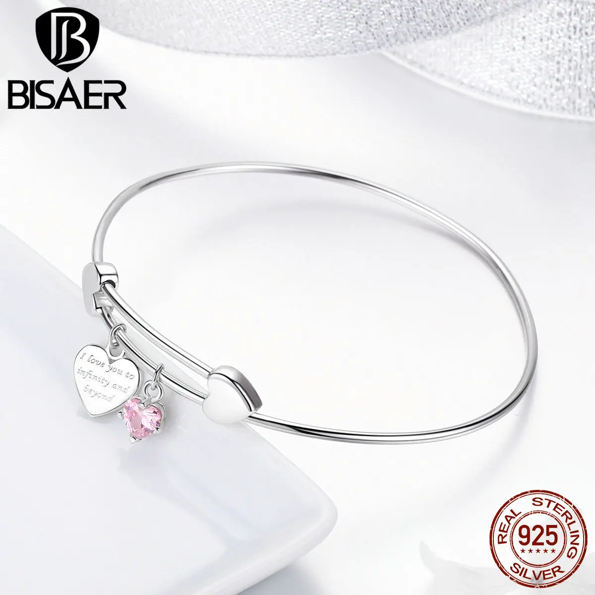 BISAER,, высокое качество, 925 пробы, серебряный,, маленькое сердце, браслет для женщин, девушек, модное ювелирное изделие, подарок, HSB124