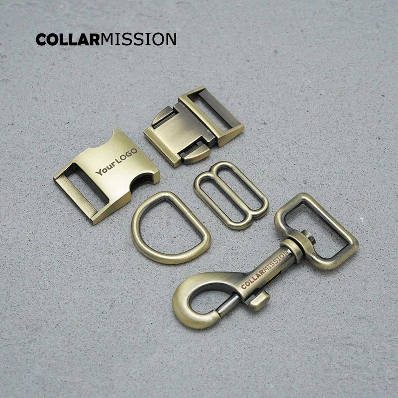 

(metal buckle+adjust buckle+D ring+metal dog clasp/set) Retailing engraved 25mm DIY dog collar parts high quality copper