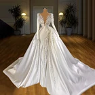 Дубай мусульманские Длинные свадебные платья 2021 Русалка роскошные женские свадебные платья ручной работы с жемчугом