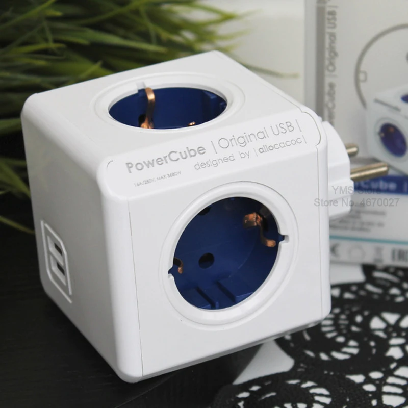 Allocacoc разъем питания ЕС Plug Мощность Strip 4 розетки 2 адаптер usb-портов Расширение адаптер умный дом Multi включен синий