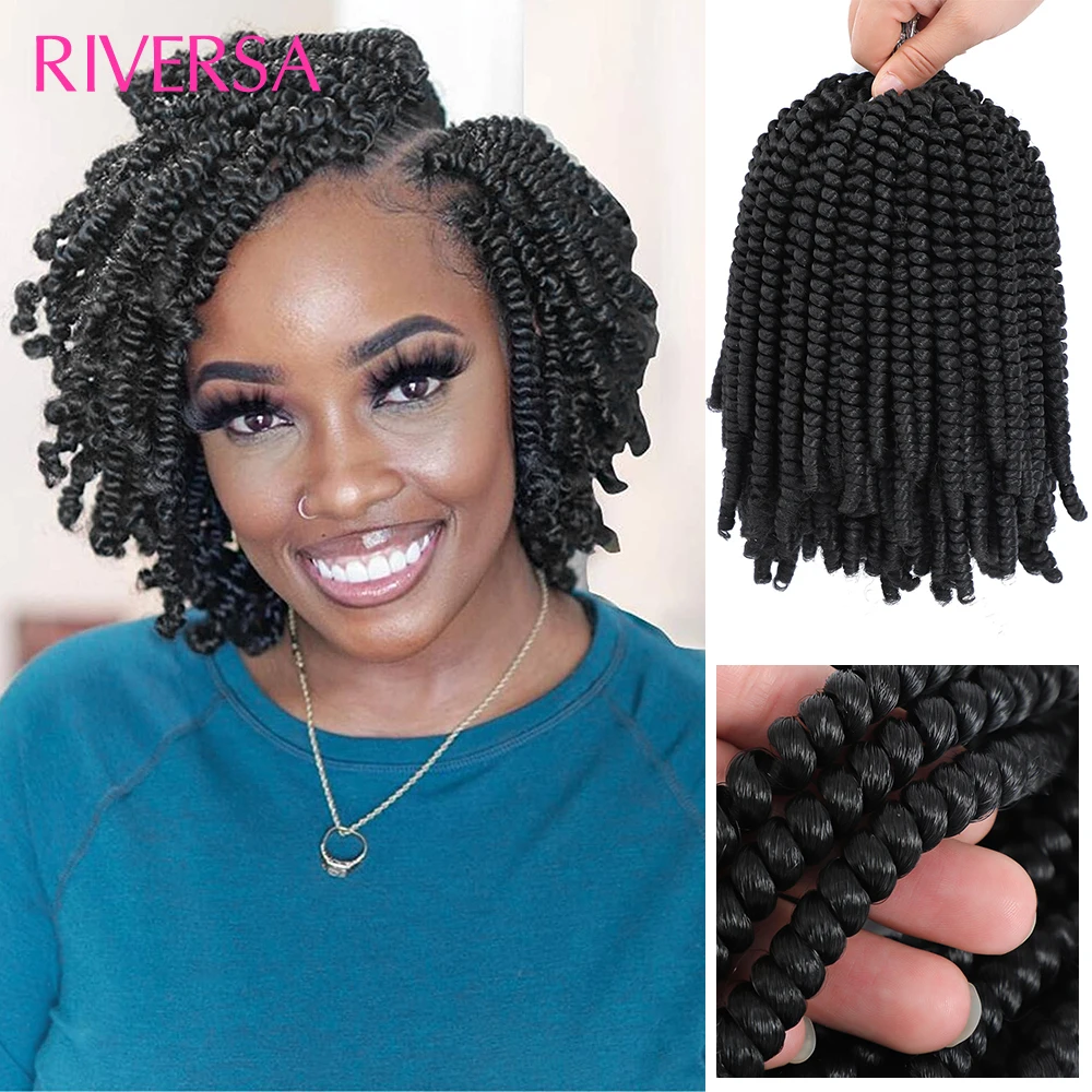 Длинные Синтетические косички Riversa 1B, 8 дюймов, 15 прядей/шт.  Вязаные крючком волосы из синтетического волокна для женщин, 6-9 упаковок для полной головы