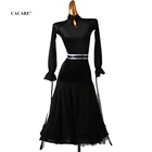 Платья для конкурса бальных танцев женские Вальс платье Стандартный одежда для бальных танцев костюм по индивидуальному заказу D0841 из сетчатой ткани с длинными рукавами с эластичной резинкой на талии поясом