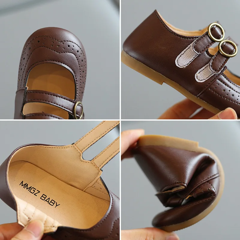 Детские лоферы в стиле ретро с мягкой подошвой туфли принцессы из искусственной