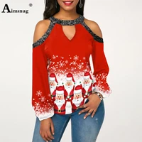 ladies elegant fashion santa claus print t shirt lantern sleeve womens top christmas 2021 winter tees clothing plus size s 5xl