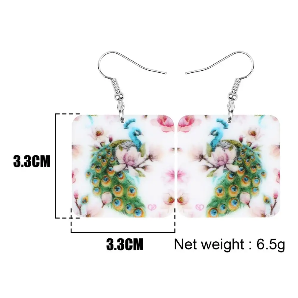 ARWA акриловые квадратные элегантные серьги павлин пава с большим принтом дикая